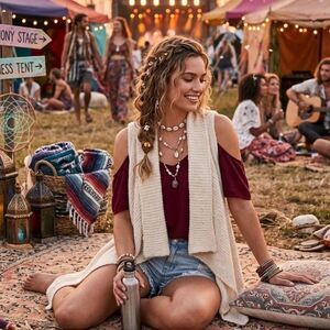 Boho Festival Waterfall Cardigan Knit Cold Shoulder Vest S/M Festival Layering